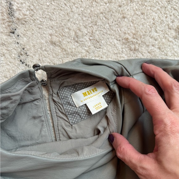 Maeve Stone Olive Faux Leather Cowl Neck Top - Picture 3 of 4